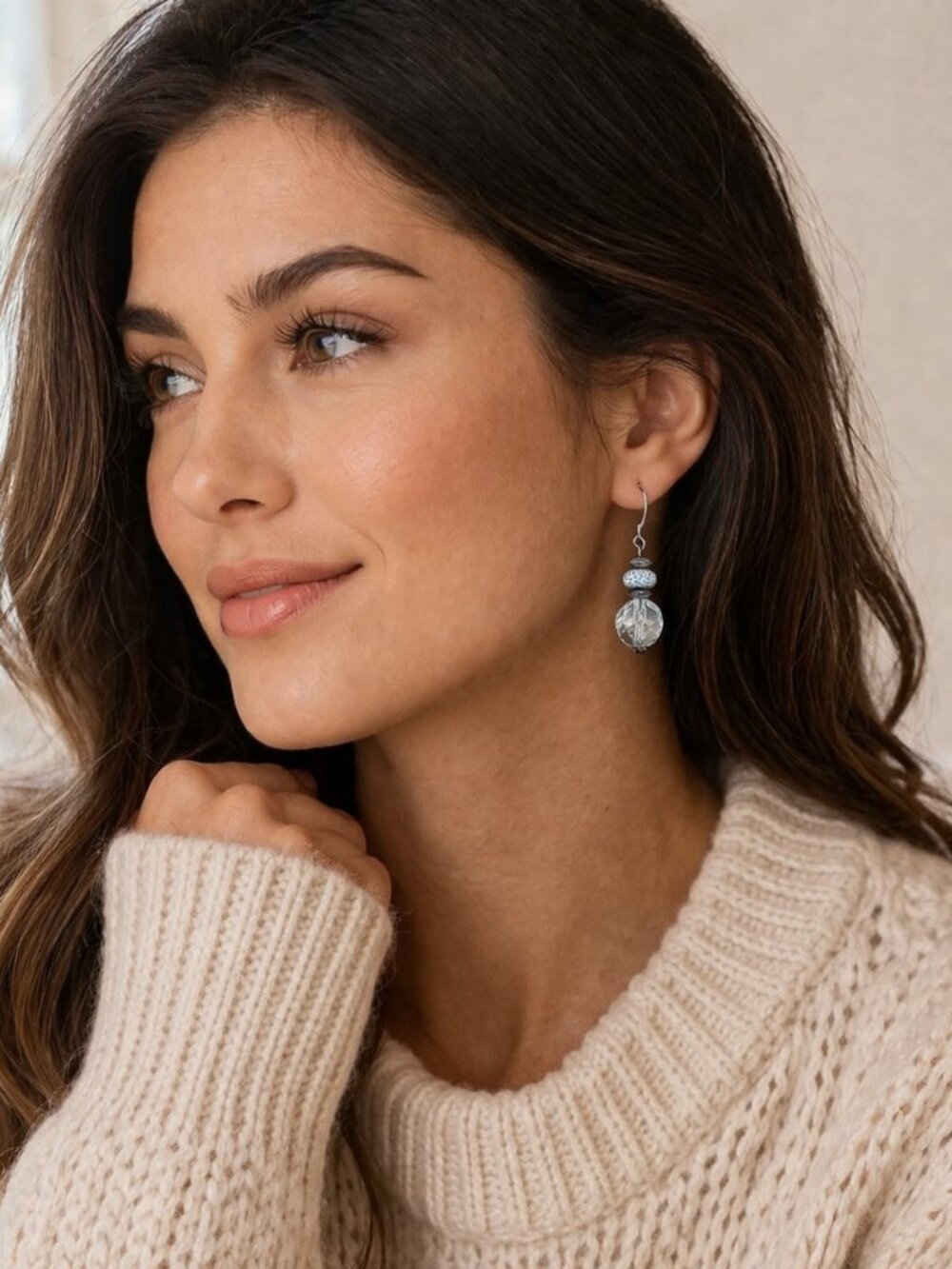 Clear Faceted Crystal Beads & Rhinestone Accents Dangle Drop Earrings